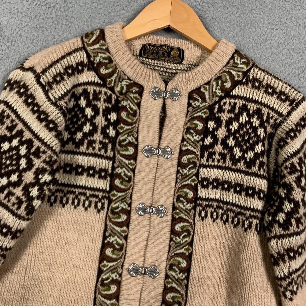 Nordstrikk Cardigan Womens 42 Mens 48 Tan Brown Fair Isle Wool Clasp Norway VTG
